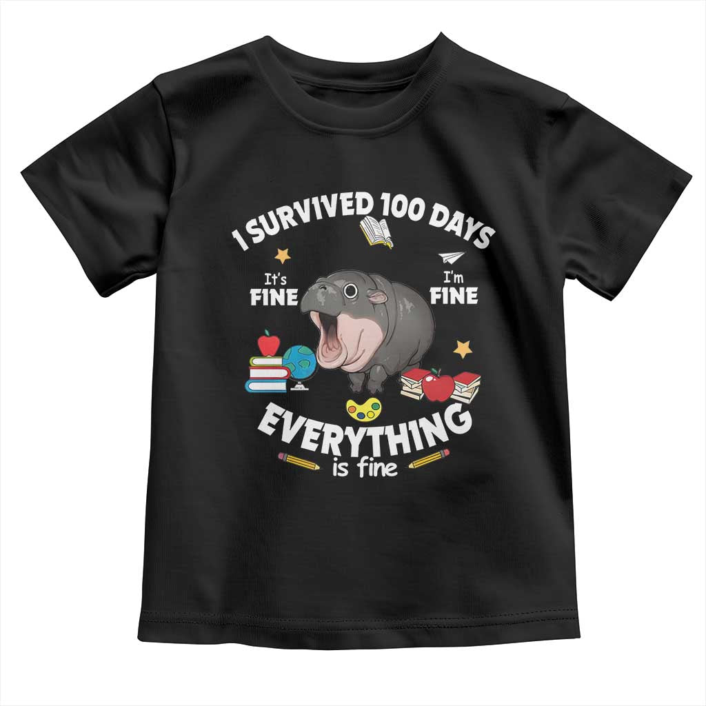Funny Moo Deng 100th Day Of School Toddler T Shirt I Survived 100 Days Everything Is Fine