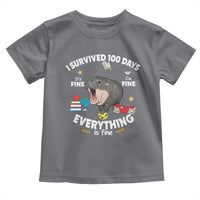 Funny Moo Deng 100th Day Of School Toddler T Shirt I Survived 100 Days Everything Is Fine