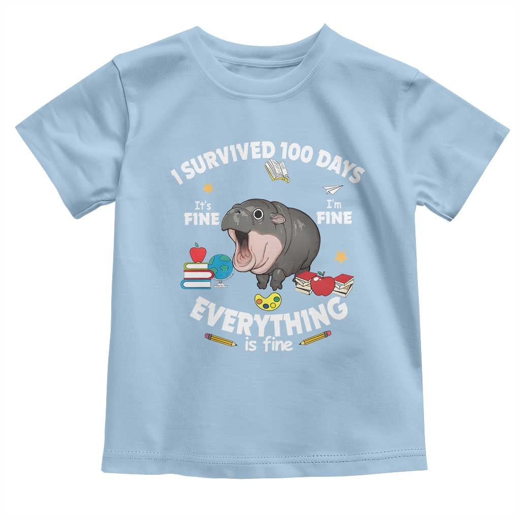 Funny Moo Deng 100th Day Of School Toddler T Shirt I Survived 100 Days Everything Is Fine