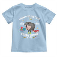 Funny Moo Deng 100th Day Of School Toddler T Shirt I Survived 100 Days Everything Is Fine