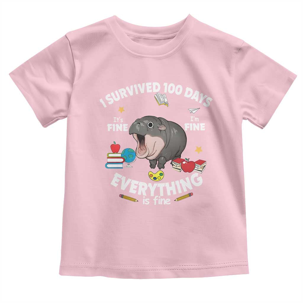 Funny Moo Deng 100th Day Of School Toddler T Shirt I Survived 100 Days Everything Is Fine