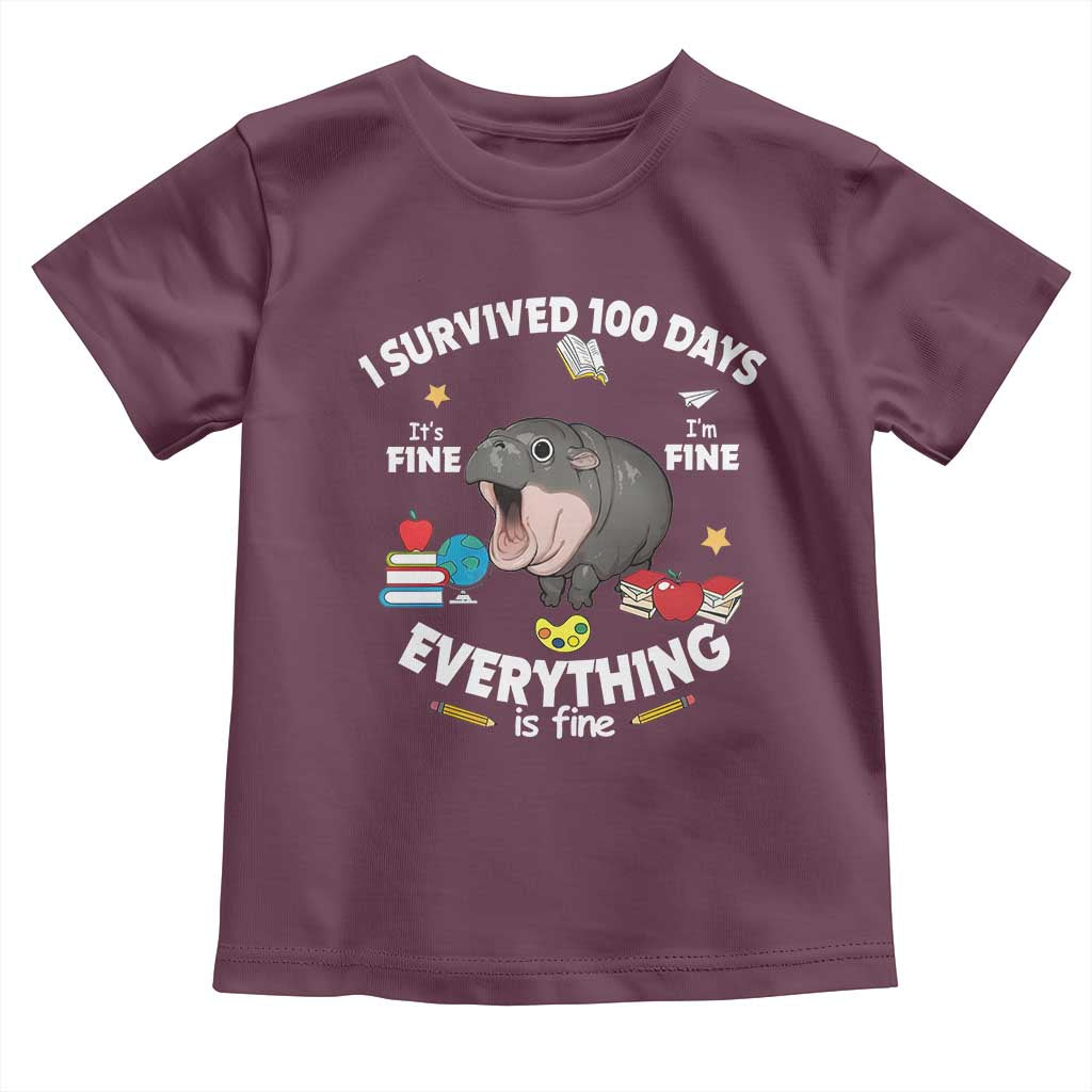 Funny Moo Deng 100th Day Of School Toddler T Shirt I Survived 100 Days Everything Is Fine
