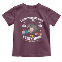 Funny Moo Deng 100th Day Of School Toddler T Shirt I Survived 100 Days Everything Is Fine