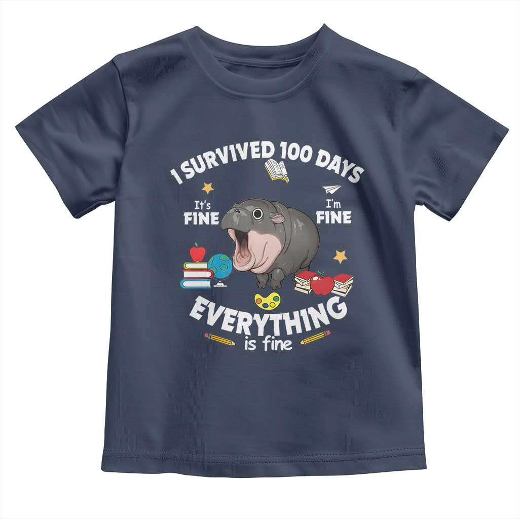 Funny Moo Deng 100th Day Of School Toddler T Shirt I Survived 100 Days Everything Is Fine