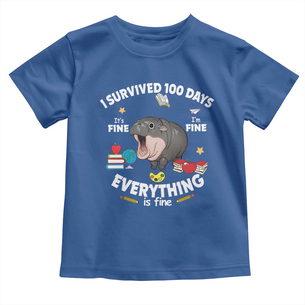 Funny Moo Deng 100th Day Of School Toddler T Shirt I Survived 100 Days Everything Is Fine