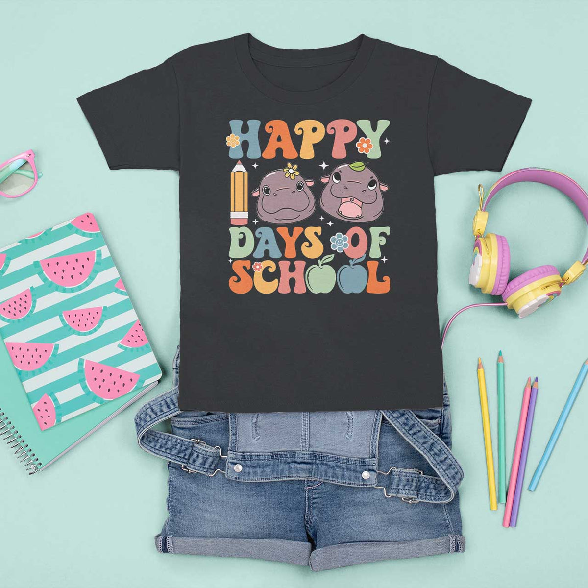 Happy 100 Days Of School Cute Moo Deng T Shirt For Kid - Wonder Print Shop