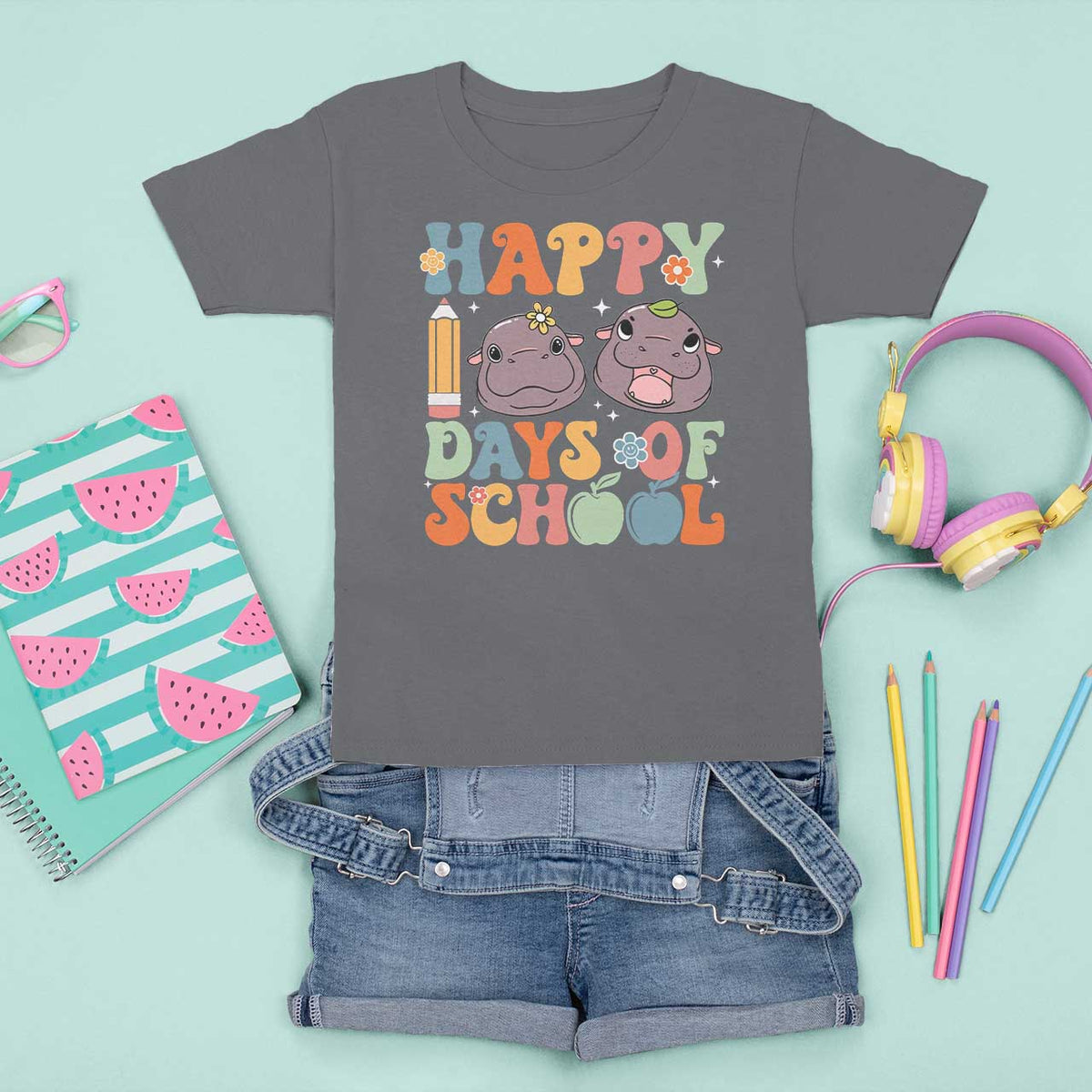 Happy 100 Days Of School Cute Moo Deng T Shirt For Kid - Wonder Print Shop