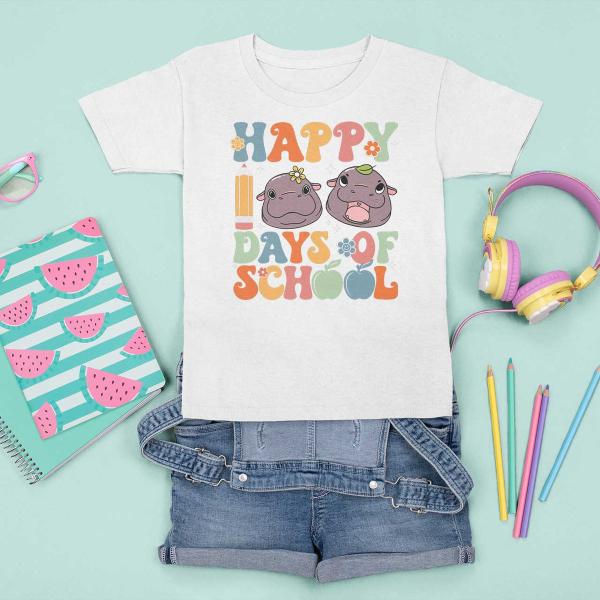 Happy 100 Days Of School Cute Moo Deng T Shirt For Kid - Wonder Print Shop