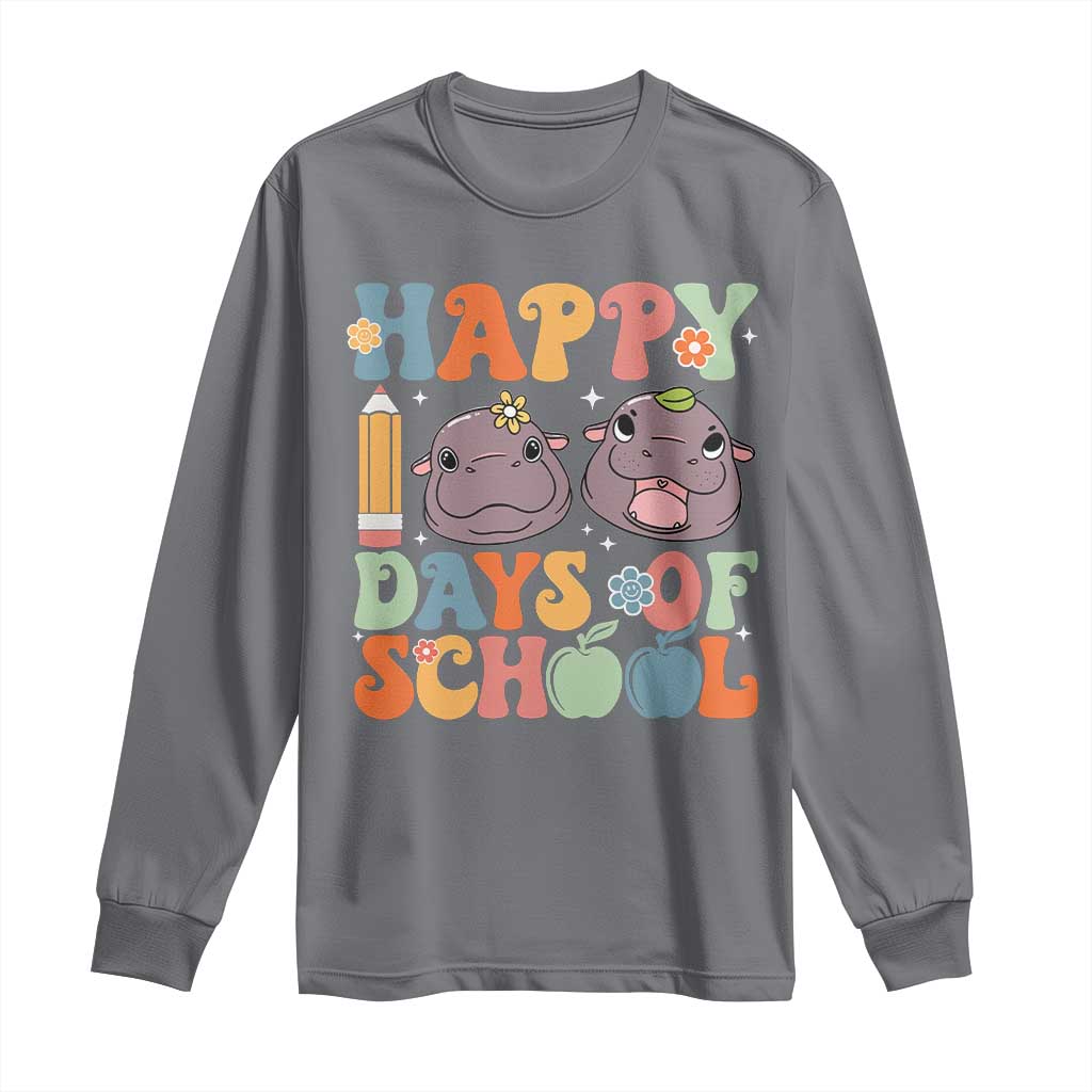 Happy 100 Days Of School Cute Moo Deng Long Sleeve Shirt