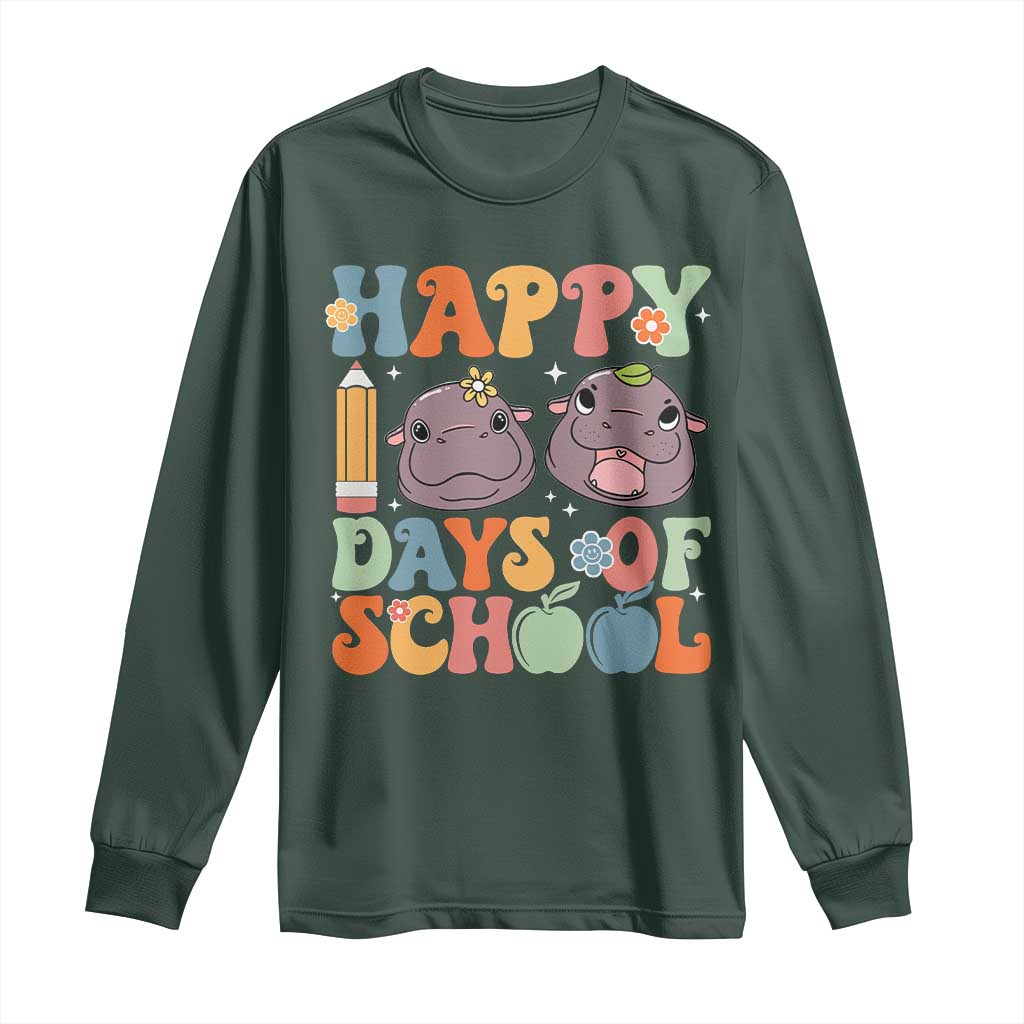 Happy 100 Days Of School Cute Moo Deng Long Sleeve Shirt