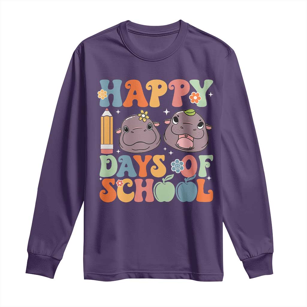 Happy 100 Days Of School Cute Moo Deng Long Sleeve Shirt