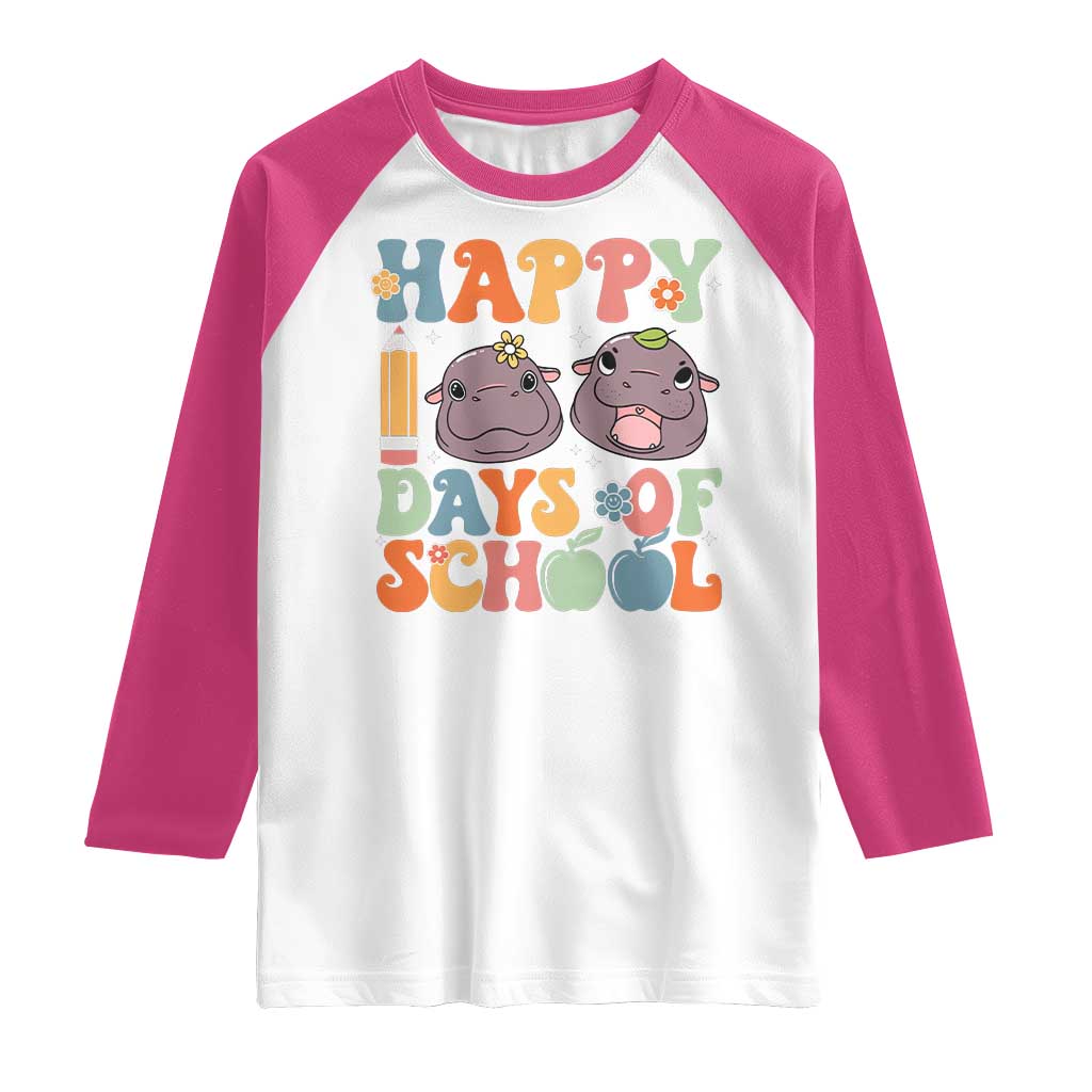 Happy 100 Days Of School Cute Moo Deng Raglan Shirt