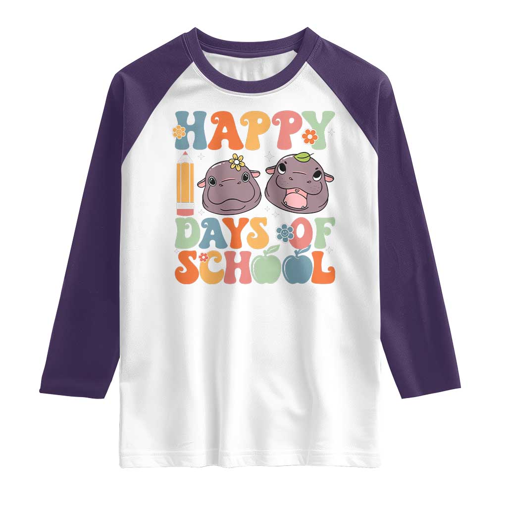 Happy 100 Days Of School Cute Moo Deng Raglan Shirt