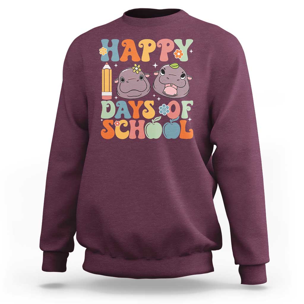 Happy 100 Days Of School Cute Moo Deng Sweatshirt - Wonder Print Shop