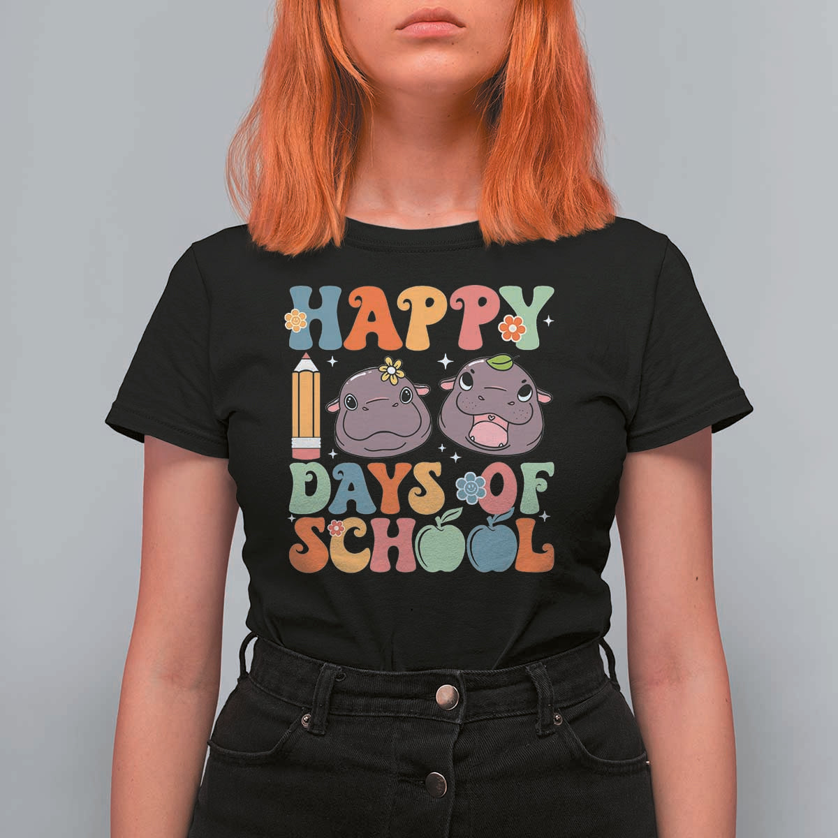 Happy 100 Days Of School Cute Moo Deng T Shirt For Women - Wonder Print Shop