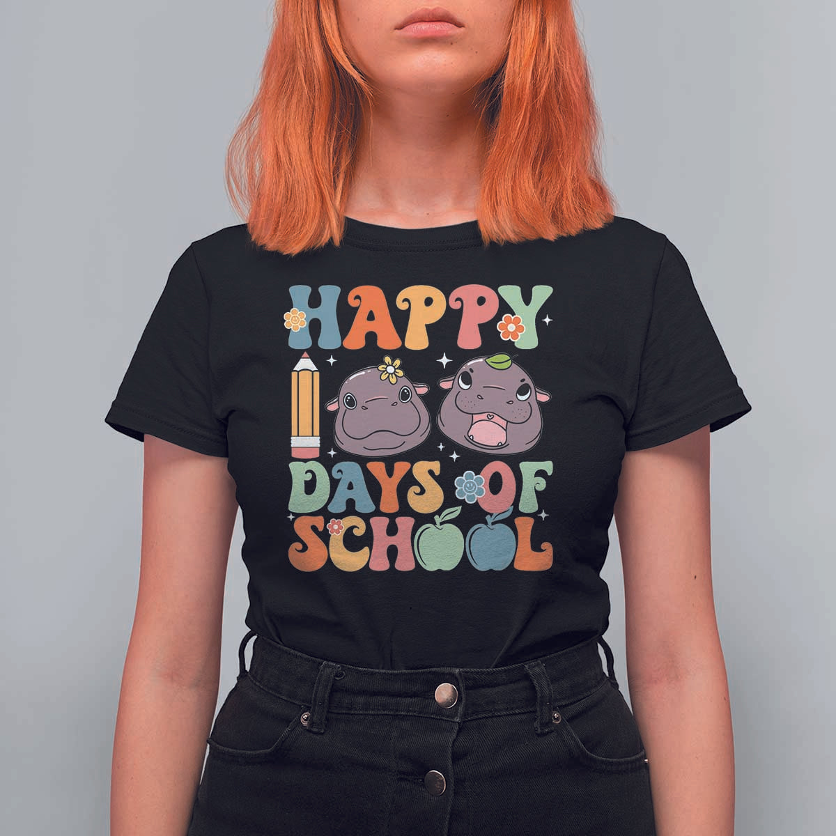 Happy 100 Days Of School Cute Moo Deng T Shirt For Women - Wonder Print Shop