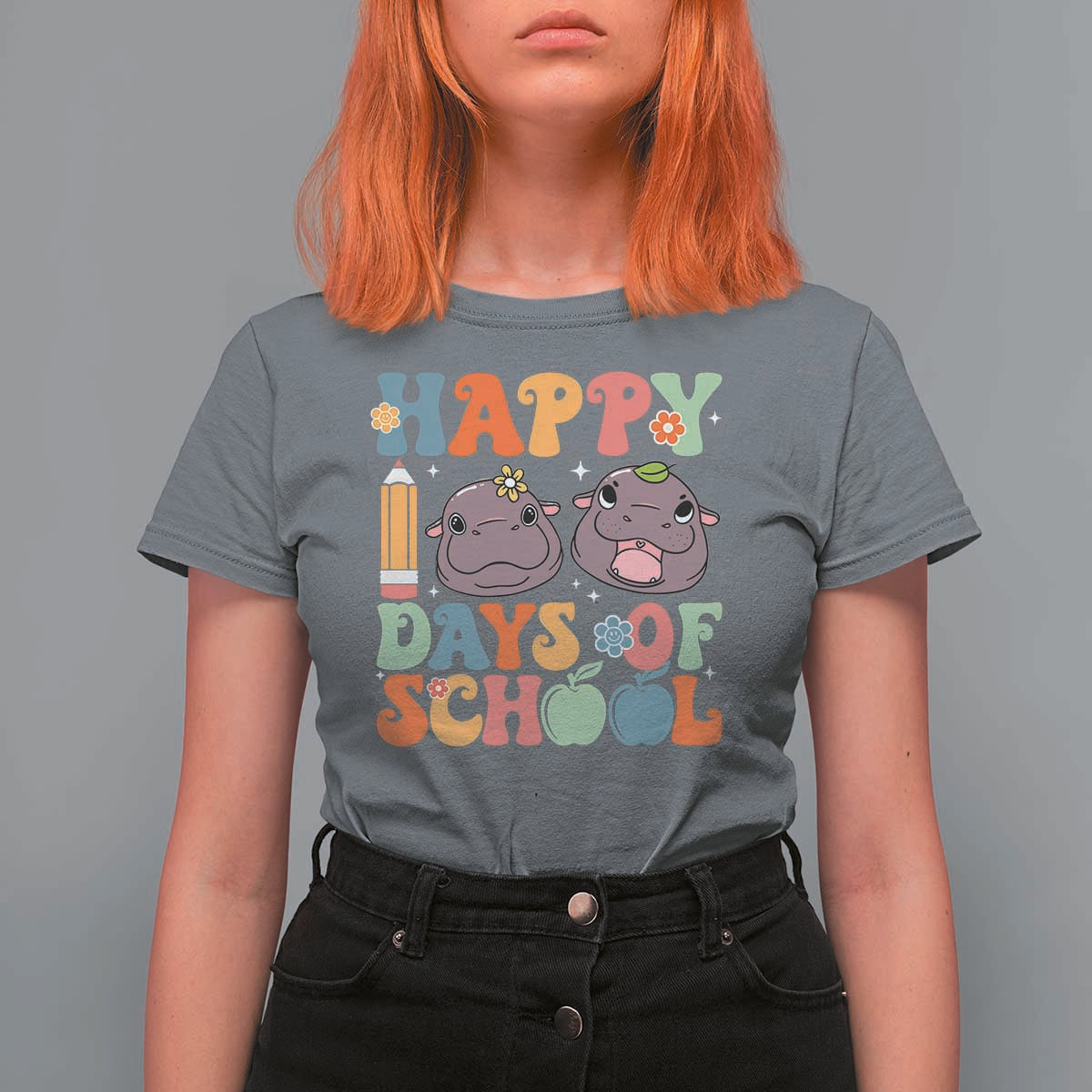 Happy 100 Days Of School Cute Moo Deng T Shirt For Women - Wonder Print Shop