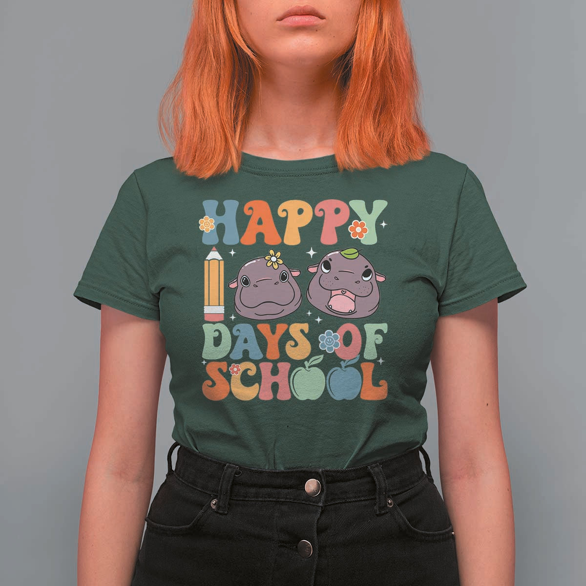 Happy 100 Days Of School Cute Moo Deng T Shirt For Women - Wonder Print Shop