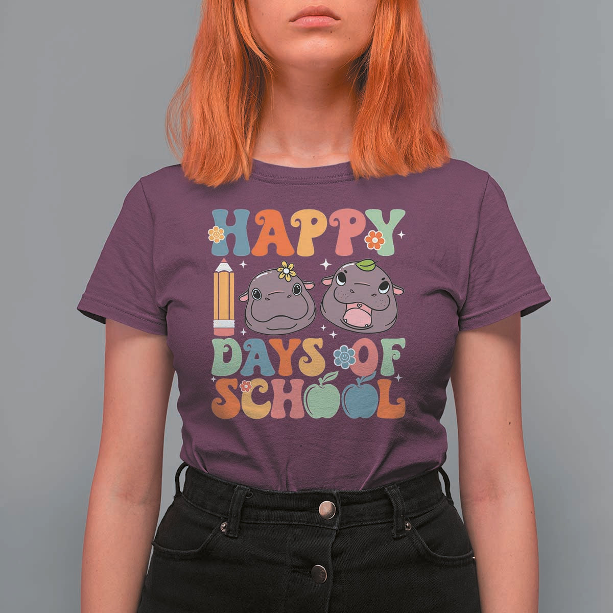 Happy 100 Days Of School Cute Moo Deng T Shirt For Women - Wonder Print Shop