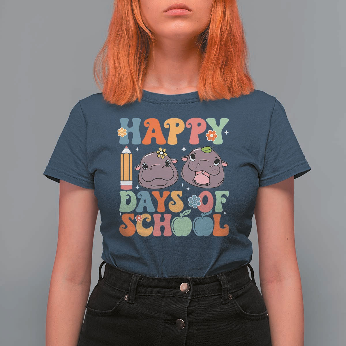 Happy 100 Days Of School Cute Moo Deng T Shirt For Women - Wonder Print Shop