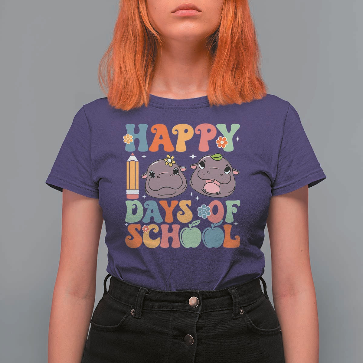 Happy 100 Days Of School Cute Moo Deng T Shirt For Women - Wonder Print Shop