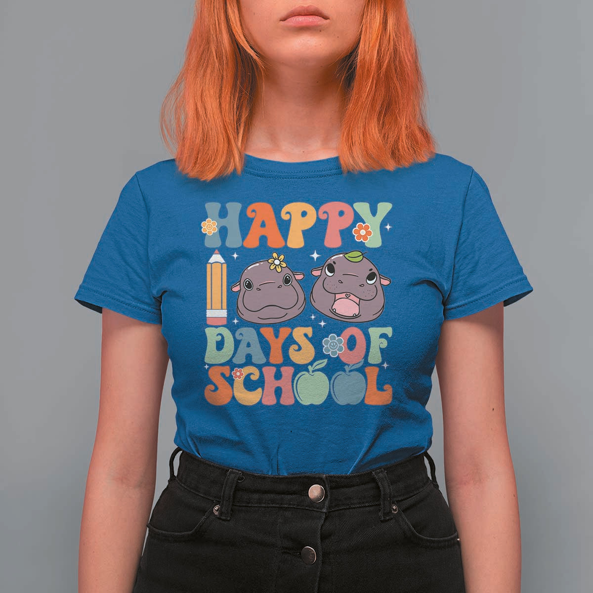 Happy 100 Days Of School Cute Moo Deng T Shirt For Women - Wonder Print Shop