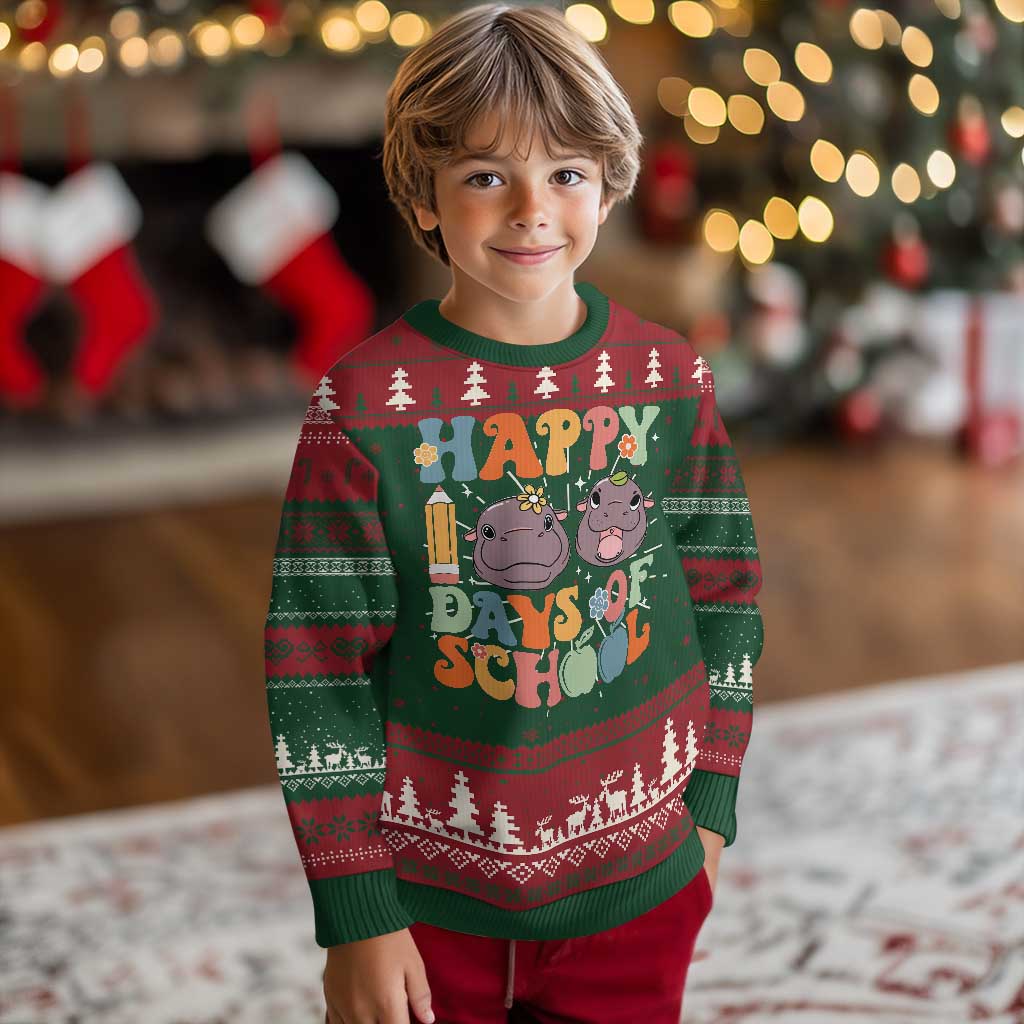 Happy 100 Days Of School Cute Moo Deng Ugly Christmas Sweater - Wonder Print Shop