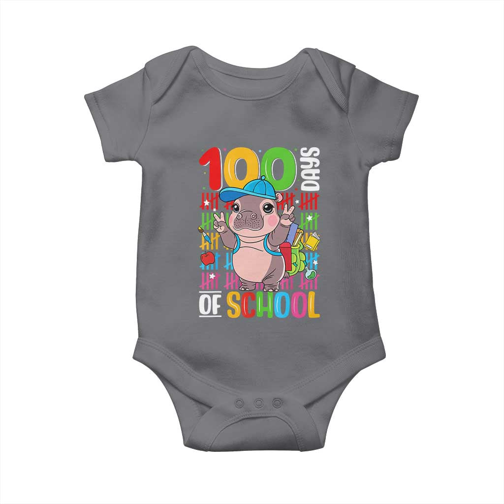 Funny 100th Day Of School Moo Deng Baby Onesie Cute Baby Hippo Colorful 100 Days