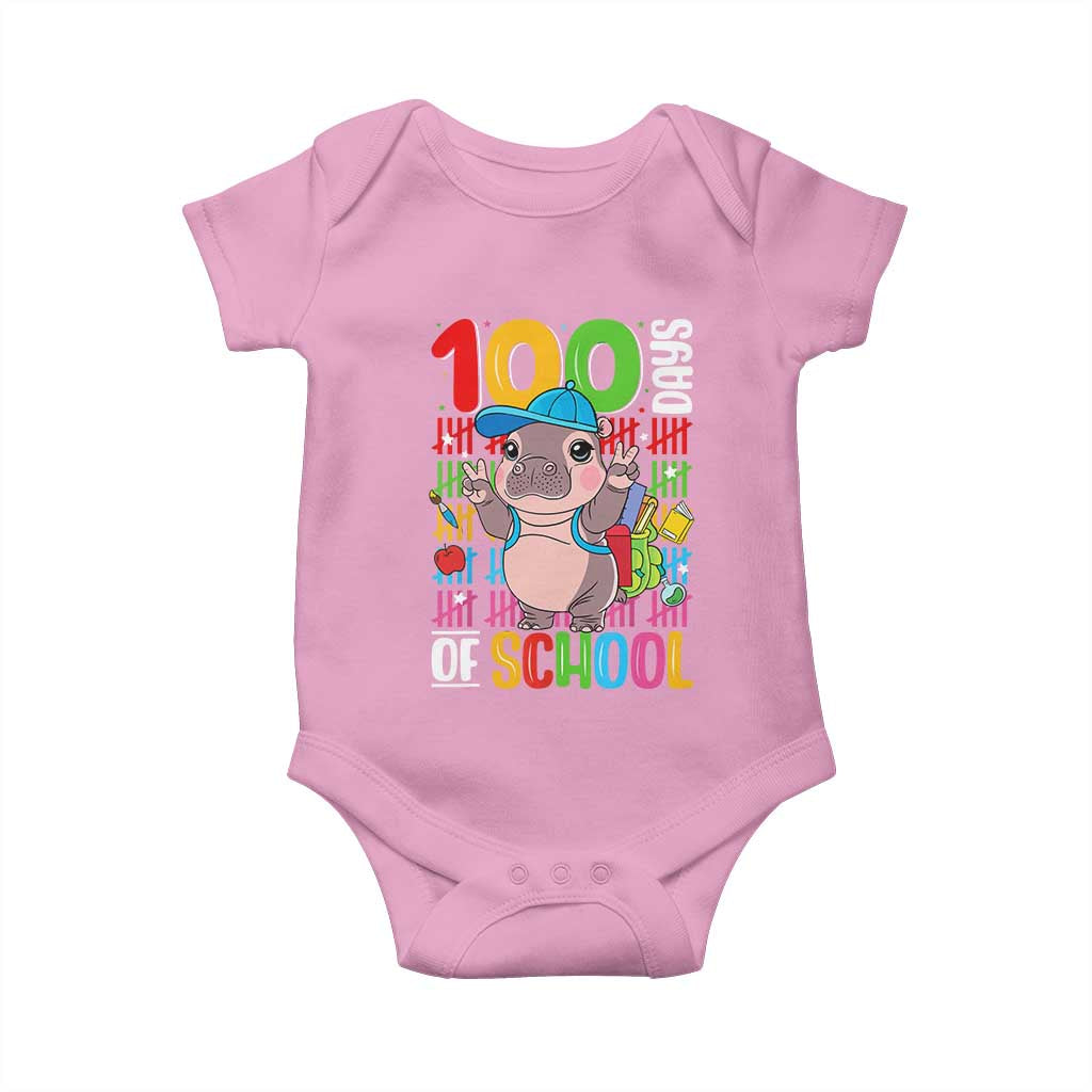Funny 100th Day Of School Moo Deng Baby Onesie Cute Baby Hippo Colorful 100 Days