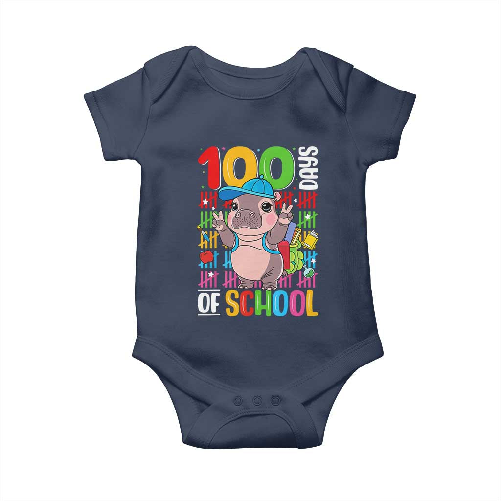 Funny 100th Day Of School Moo Deng Baby Onesie Cute Baby Hippo Colorful 100 Days