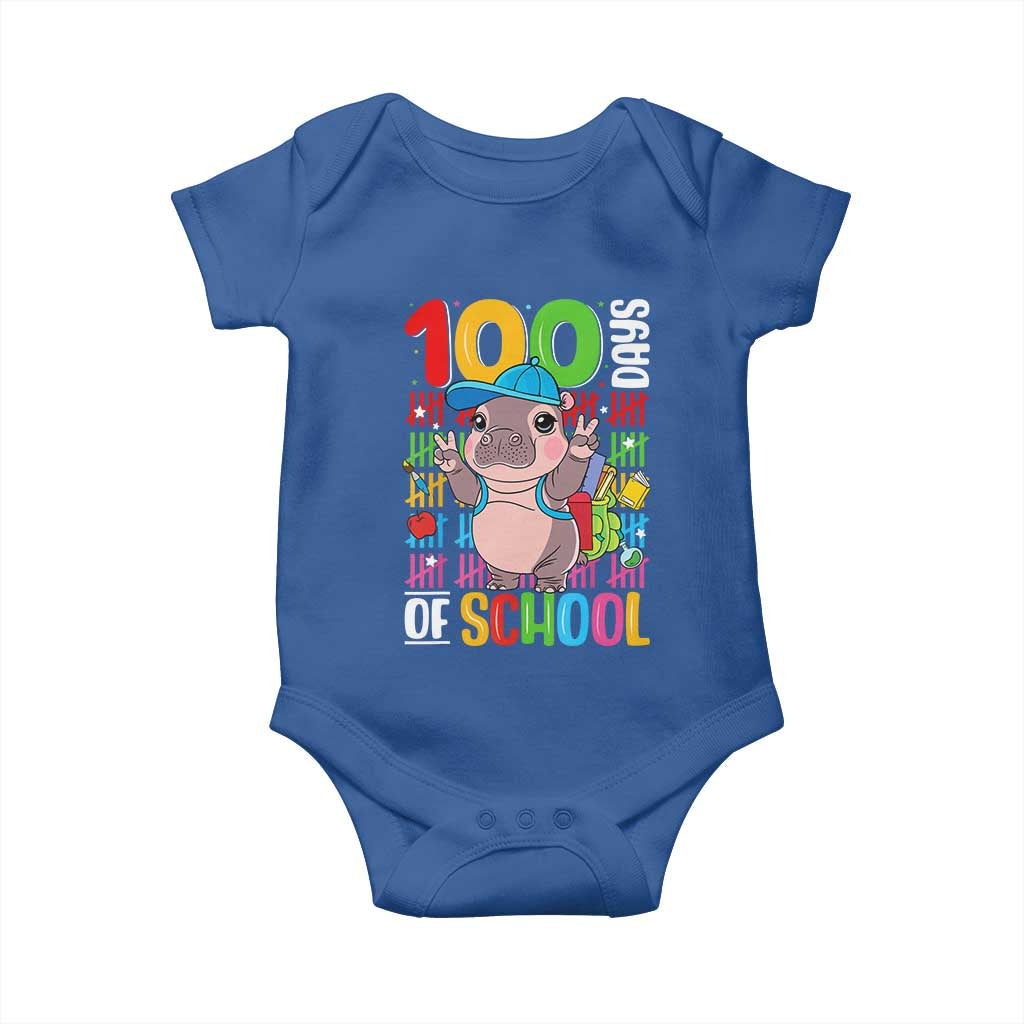 Funny 100th Day Of School Moo Deng Baby Onesie Cute Baby Hippo Colorful 100 Days