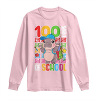Funny 100th Day Of School Moo Deng Long Sleeve Shirt Cute Baby Hippo Colorful 100 Days