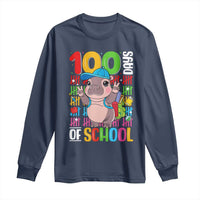 Funny 100th Day Of School Moo Deng Long Sleeve Shirt Cute Baby Hippo Colorful 100 Days
