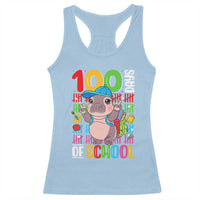 Funny 100th Day Of School Moo Deng Racerback Tank Top Cute Baby Hippo Colorful 100 Days