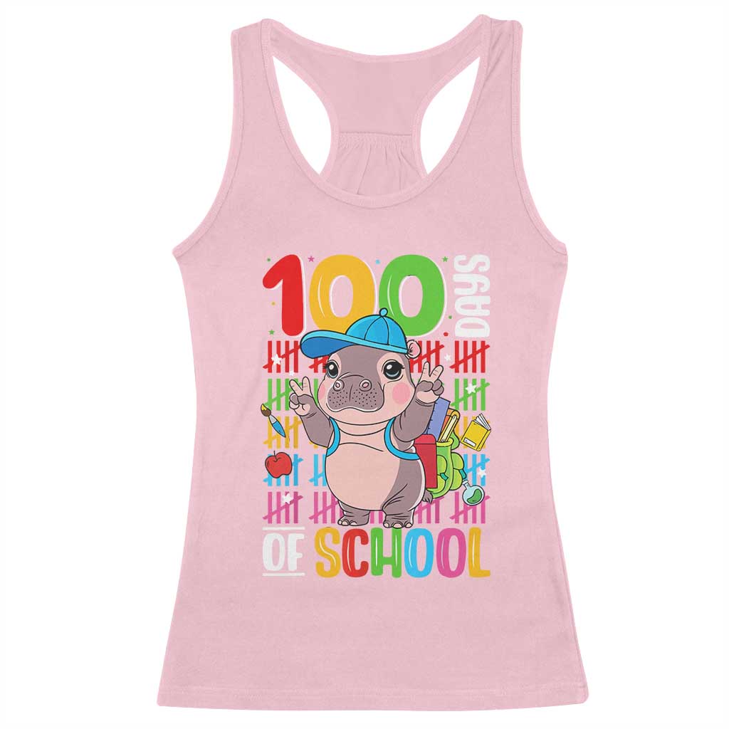 Funny 100th Day Of School Moo Deng Racerback Tank Top Cute Baby Hippo Colorful 100 Days