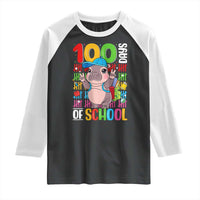 Funny 100th Day Of School Moo Deng Raglan Shirt Cute Baby Hippo Colorful 100 Days