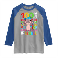 Funny 100th Day Of School Moo Deng Raglan Shirt Cute Baby Hippo Colorful 100 Days