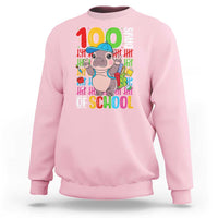 Funny 100th Day Of School Moo Deng Sweatshirt Cute Baby Hippo Colorful 100 Days - Wonder Print Shop