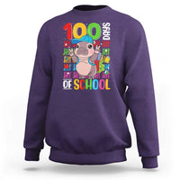 Funny 100th Day Of School Moo Deng Sweatshirt Cute Baby Hippo Colorful 100 Days - Wonder Print Shop