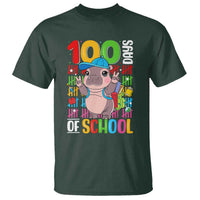 Funny 100th Day Of School Moo Deng T Shirt Cute Baby Hippo Colorful 100 Days - Wonder Print Shop