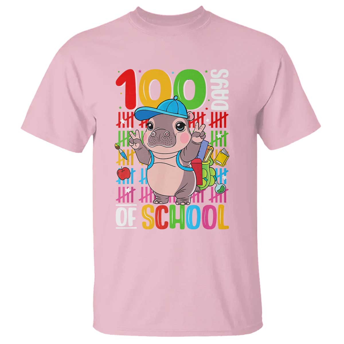 Funny 100th Day Of School Moo Deng T Shirt Cute Baby Hippo Colorful 100 Days - Wonder Print Shop