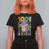 Funny 100th Day Of School Moo Deng T Shirt For Women Cute Baby Hippo Colorful 100 Days - Wonder Print Shop