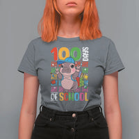 Funny 100th Day Of School Moo Deng T Shirt For Women Cute Baby Hippo Colorful 100 Days - Wonder Print Shop