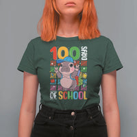 Funny 100th Day Of School Moo Deng T Shirt For Women Cute Baby Hippo Colorful 100 Days - Wonder Print Shop