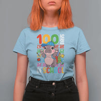 Funny 100th Day Of School Moo Deng T Shirt For Women Cute Baby Hippo Colorful 100 Days - Wonder Print Shop
