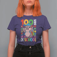 Funny 100th Day Of School Moo Deng T Shirt For Women Cute Baby Hippo Colorful 100 Days - Wonder Print Shop