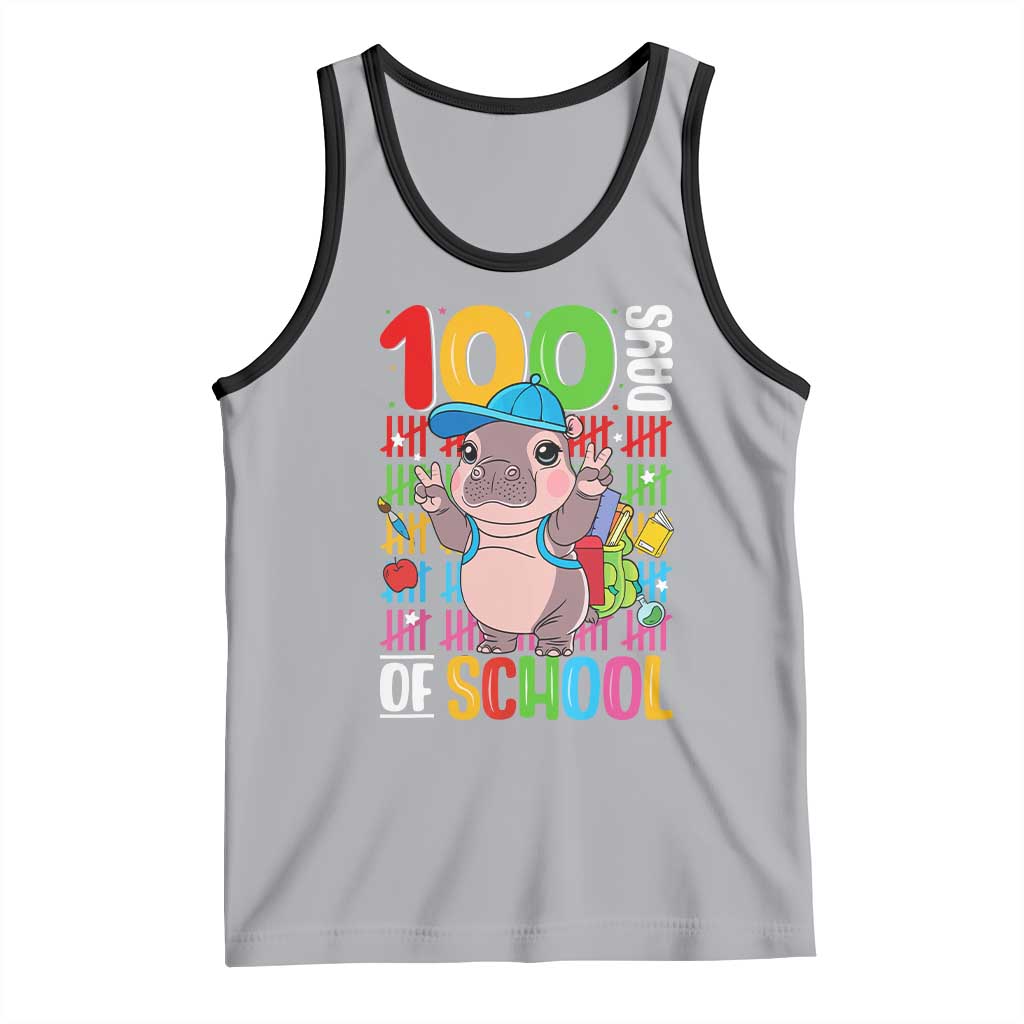 Funny 100th Day Of School Moo Deng Tank Top Cute Baby Hippo Colorful 100 Days