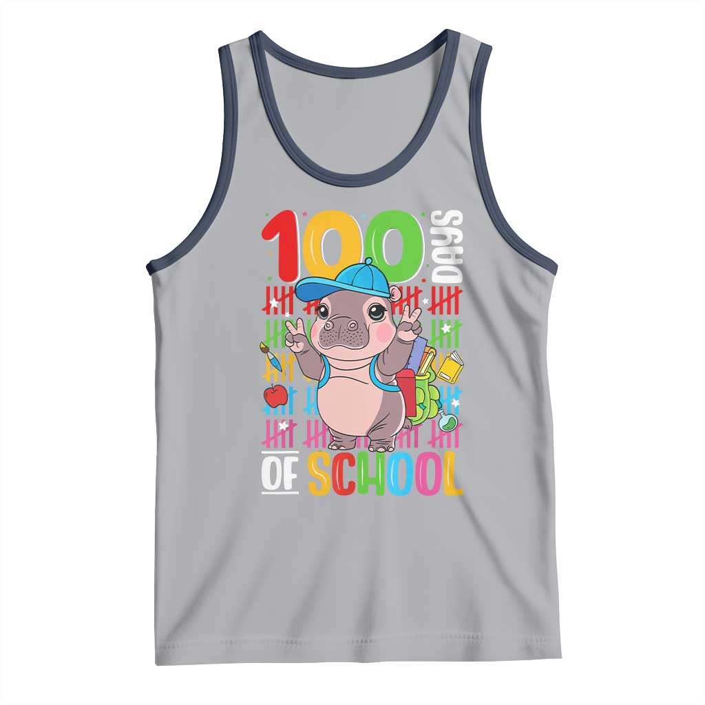 Funny 100th Day Of School Moo Deng Tank Top Cute Baby Hippo Colorful 100 Days