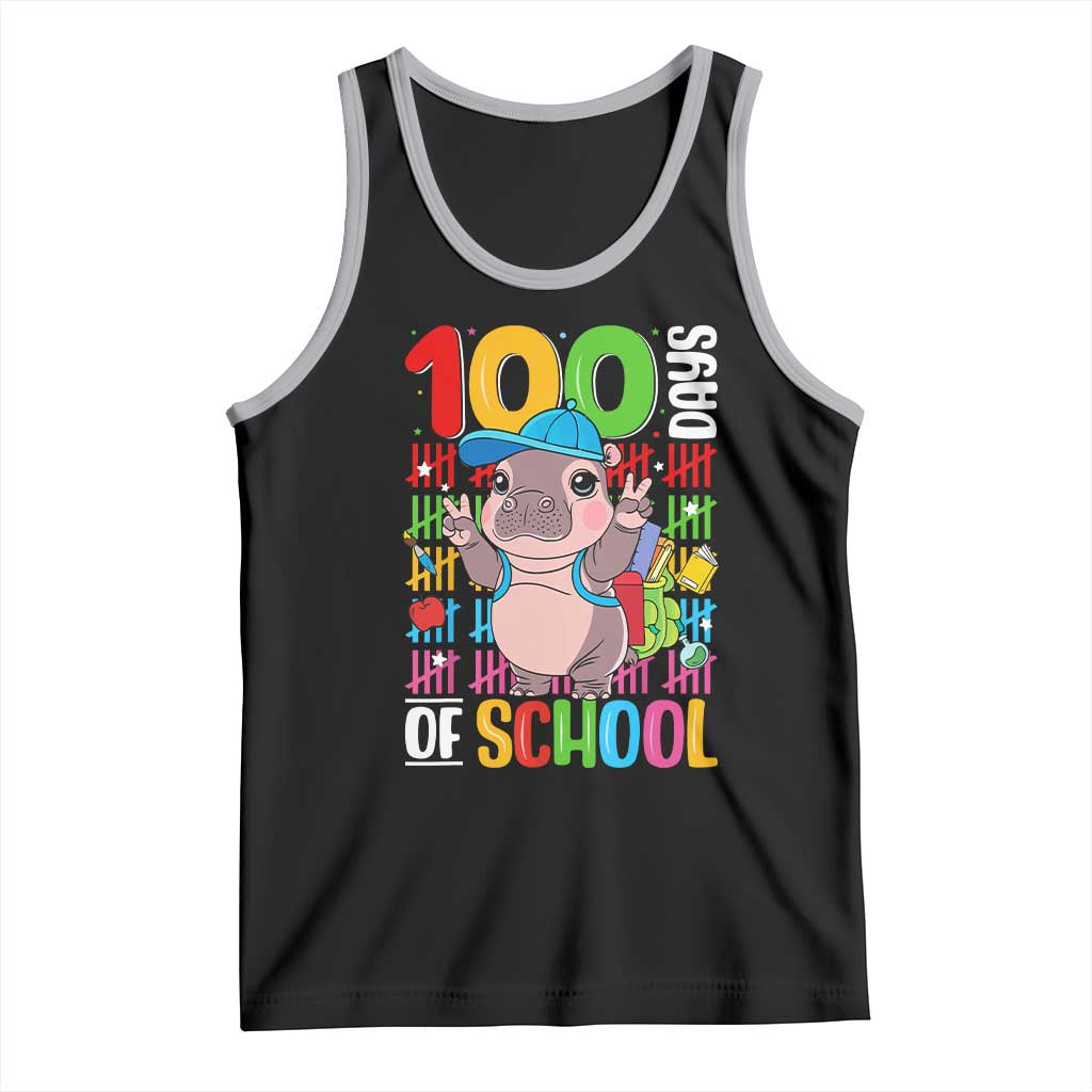 Funny 100th Day Of School Moo Deng Tank Top Cute Baby Hippo Colorful 100 Days