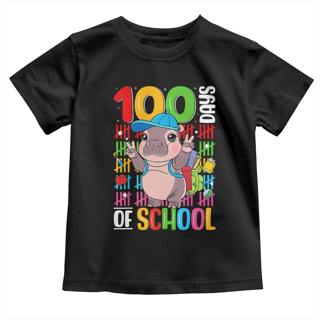 Funny 100th Day Of School Moo Deng Toddler T Shirt Cute Baby Hippo Colorful 100 Days